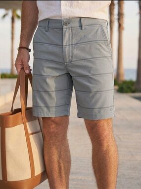 O'Neill Light Gray Striped Flat Front Shorts